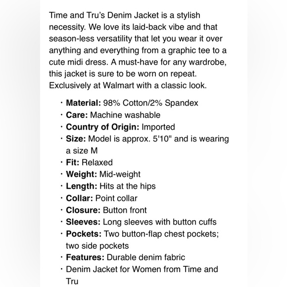 COPY - Time and Tru Women’s Denim Jacket! NWT! Size L! - Picture 3 of 7